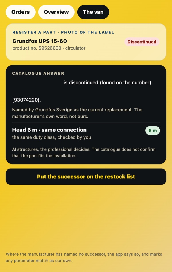 Catalogue answer: part discontinued, successor documented
