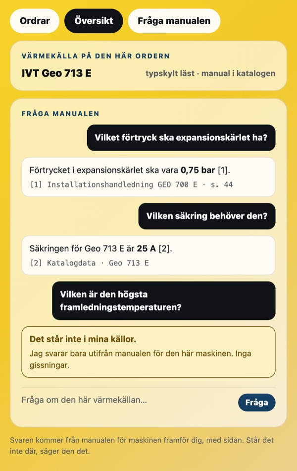Frågor besvarade ur manualen med sidhänvisningar